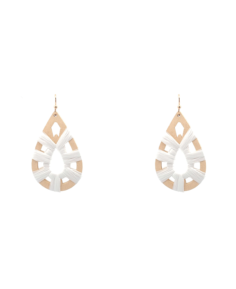 Wood w/ Raffia Teardrop Earring - 2.0"