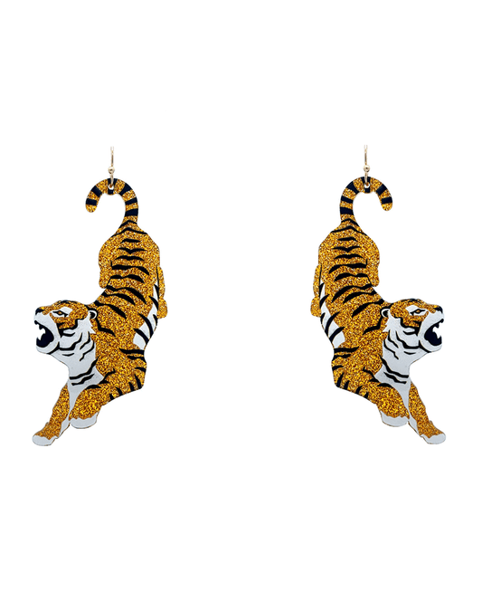 Glitter Tiger Earring - 3.25"
