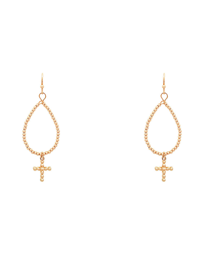 CCB Ball Texture Teardrop w/ Cross Earring - 2.25"
