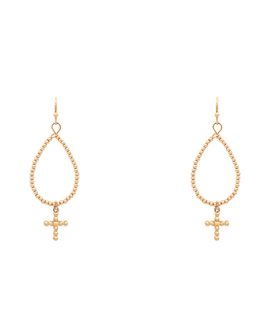 CCB Ball Texture Teardrop w/ Cross Earring - 2.25"
