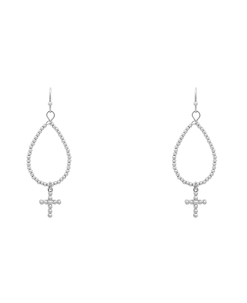 CCB Ball Texture Teardrop w/ Cross Earring - 2.25"