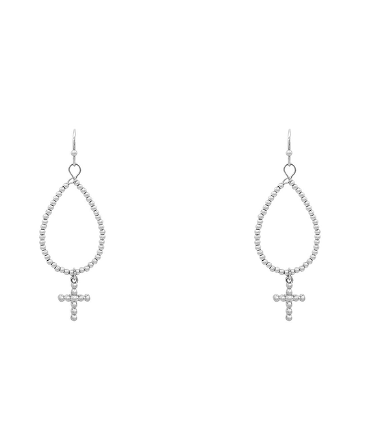 CCB Ball Texture Teardrop w/ Cross Earring - 2.25"
