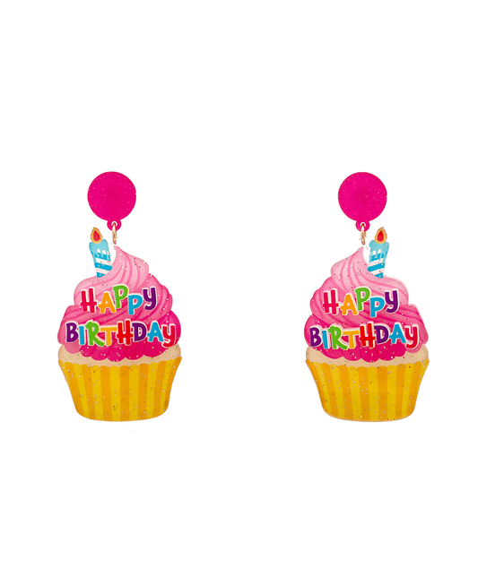Happy Birthday Cup Cake Earring - 2.6"