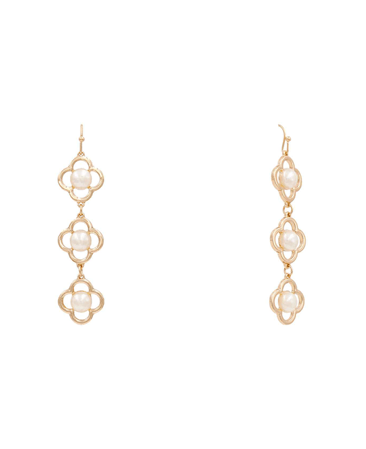 Clover w/ Pearl 3 Drop Earring