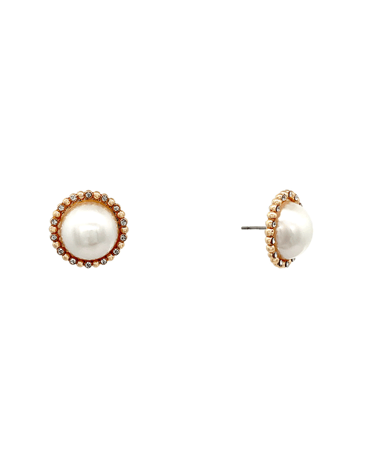 Pearl w/ Stone Stud Earring - 0.7"