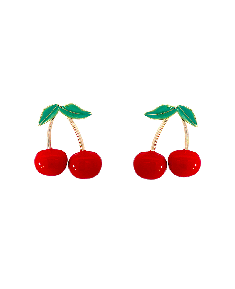 Enamel Cherry Post Earring - 1.7"