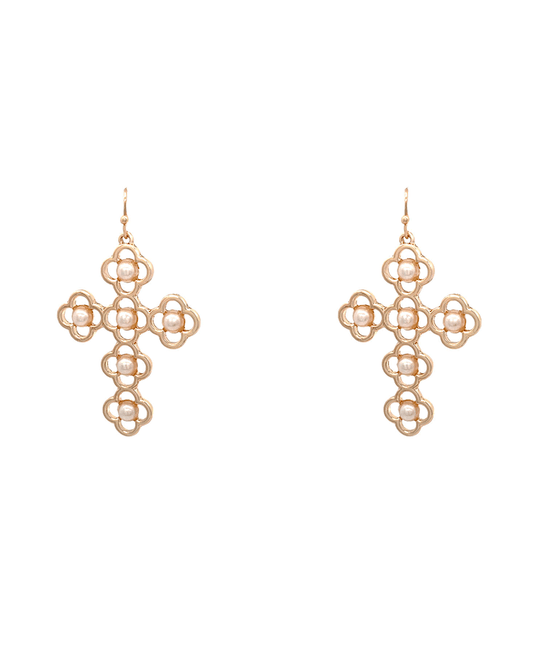 Clover w/ Pearl Cross Earring - 2.2"