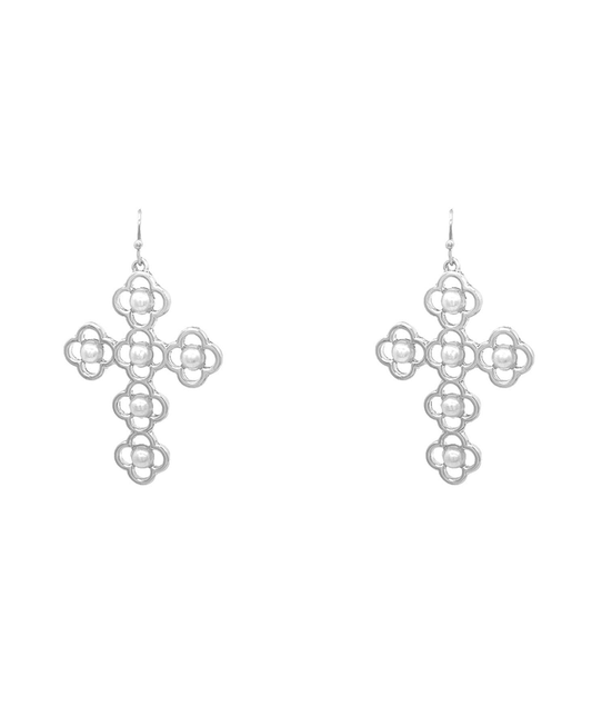 Clover w/ Pearl Cross Earring - 2.2"
