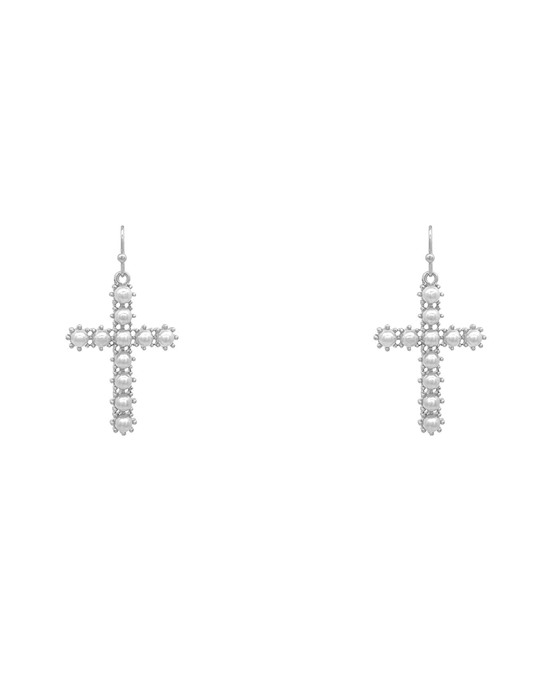 Pearl Cross Earring - 1.75"