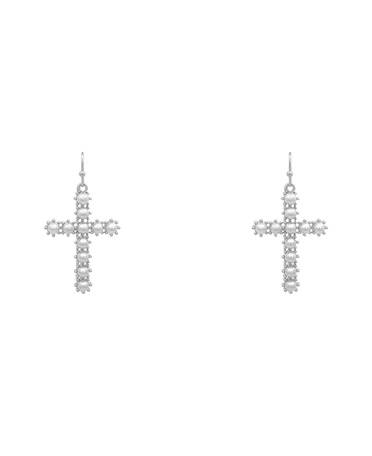 Pearl Cross Earring - 1.75"