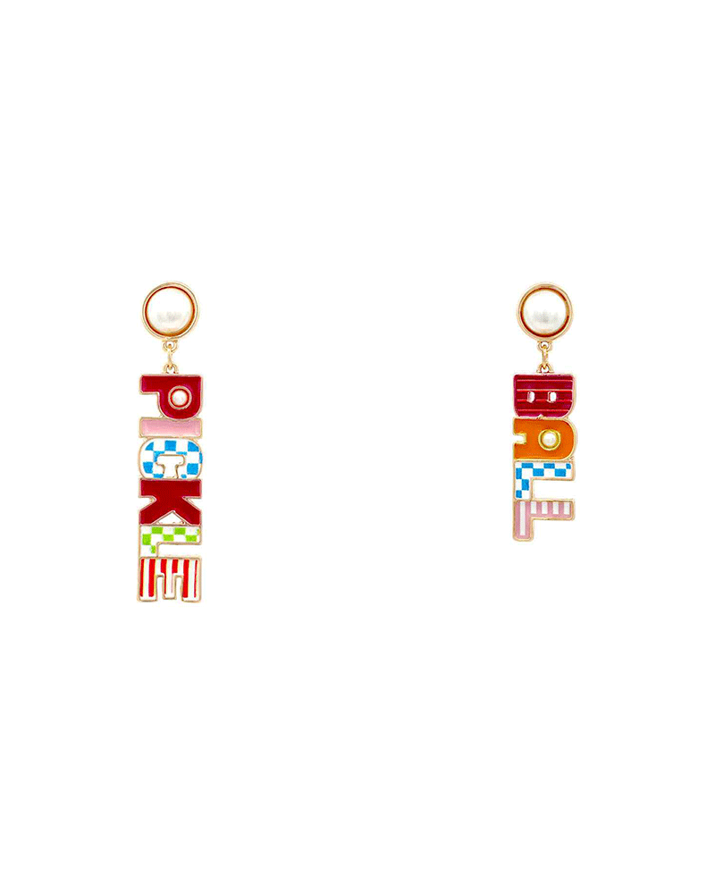 Pickle Ball Enamel w/ Pearl Post Earring - 2.1"