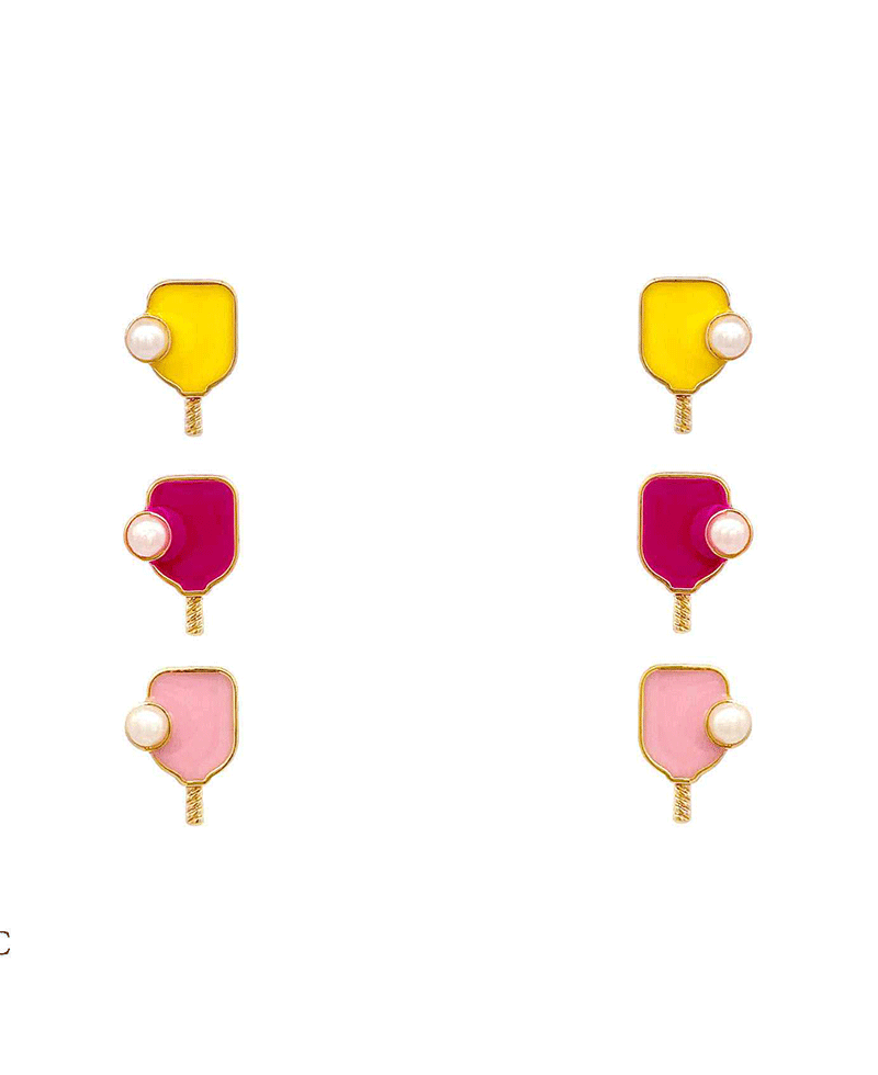 Pickle Ball Enamel 3 Set Earring