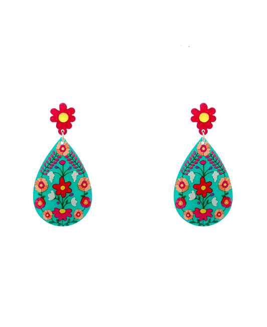 Fiesta Flower Pattern Post Earring - 2.1"