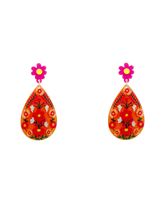 Fiesta Flower Pattern Post Earring - 2.1"