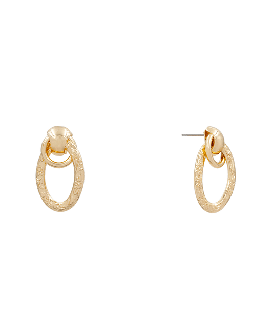 Steel Textured Flat Post Earring - 1.4"