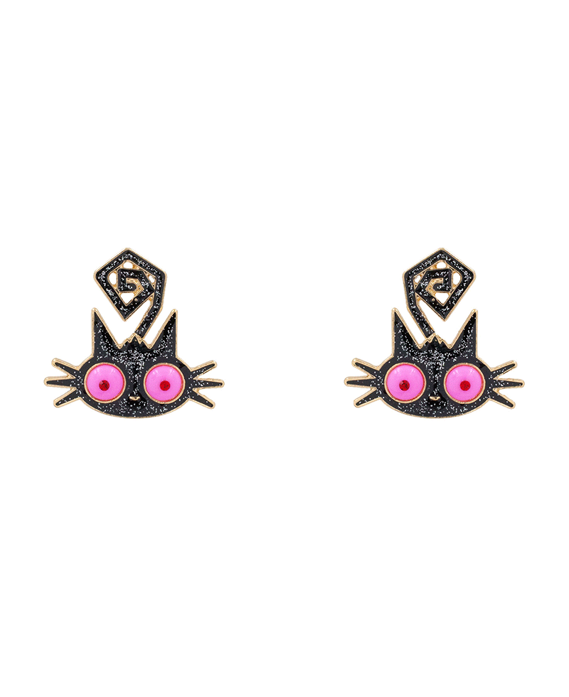 Halloween Cat & Dracula Enamel Earring - 1.5"