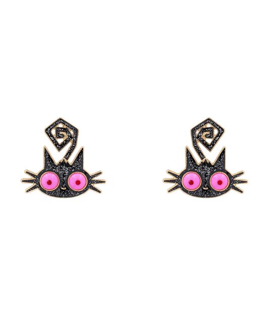 Halloween Cat & Dracula Enamel Earring - 1.5"