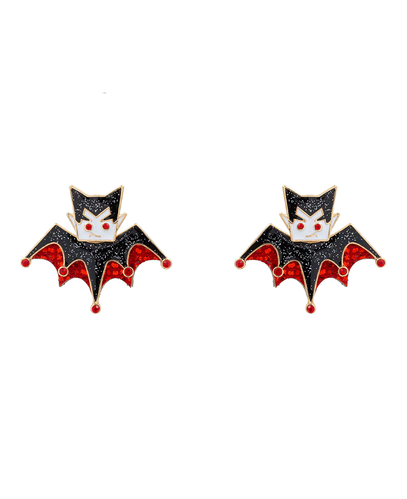 Halloween Cat & Dracula Enamel Earring - 1.5"