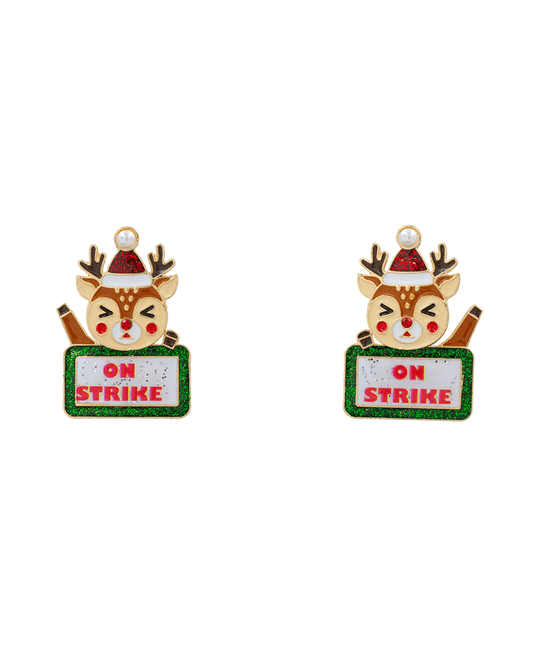 Christmas Rudolph On Strike Enamel Earring - 1.6"