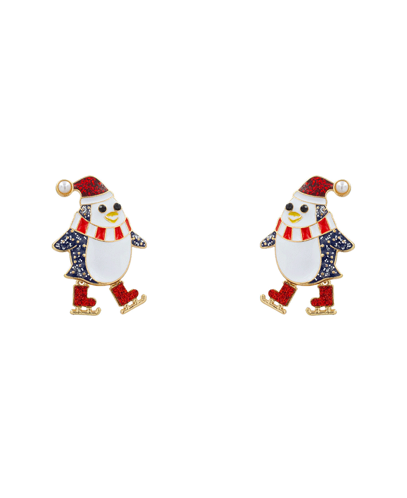 Christmas Penguin Enamel Earring - 1.6"