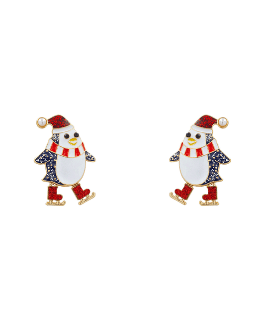 Christmas Penguin Enamel Earring - 1.6"