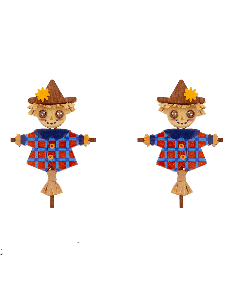 Scarecrow Wood Acrylic Hypo Earring - 2.5"