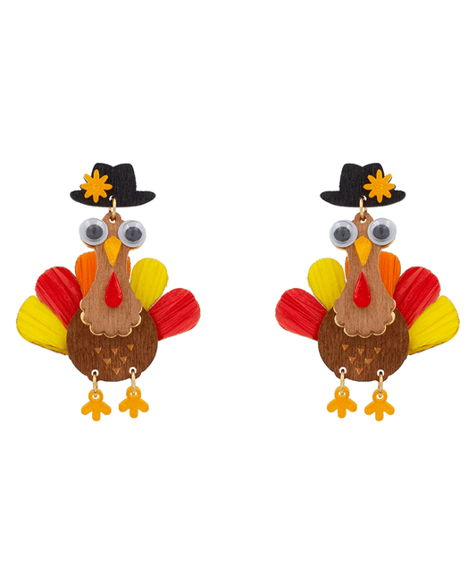 Turkey Wood & Acrylic Earring - 2.6"