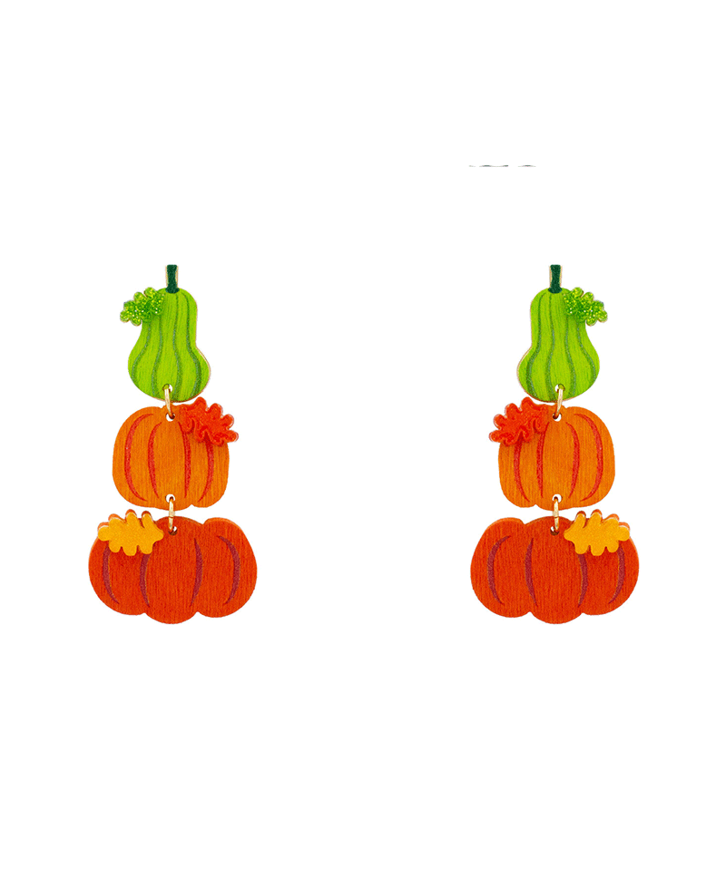 Pumpkin Wood 3 Drop Earring - 2.4"