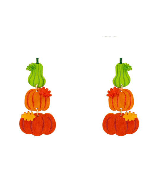 Pumpkin Wood 3 Drop Earring - 2.4"