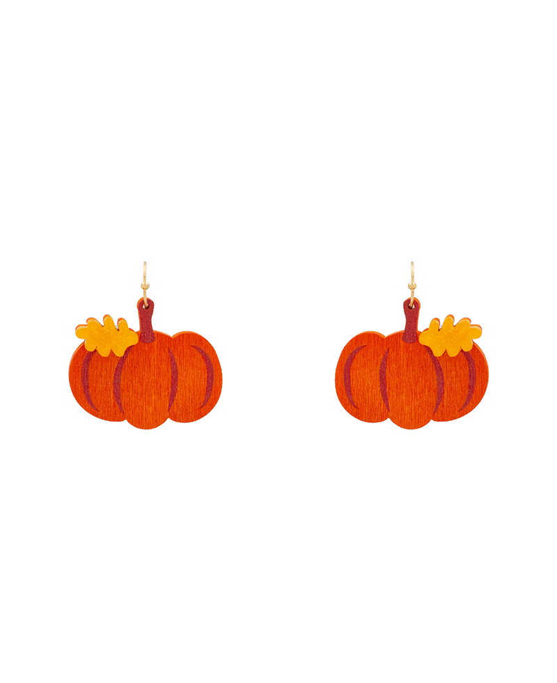 Orange Pumpkin Wood Earring - 1.5"