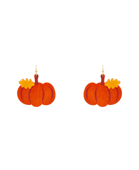 Orange Pumpkin Wood Earring - 1.5"