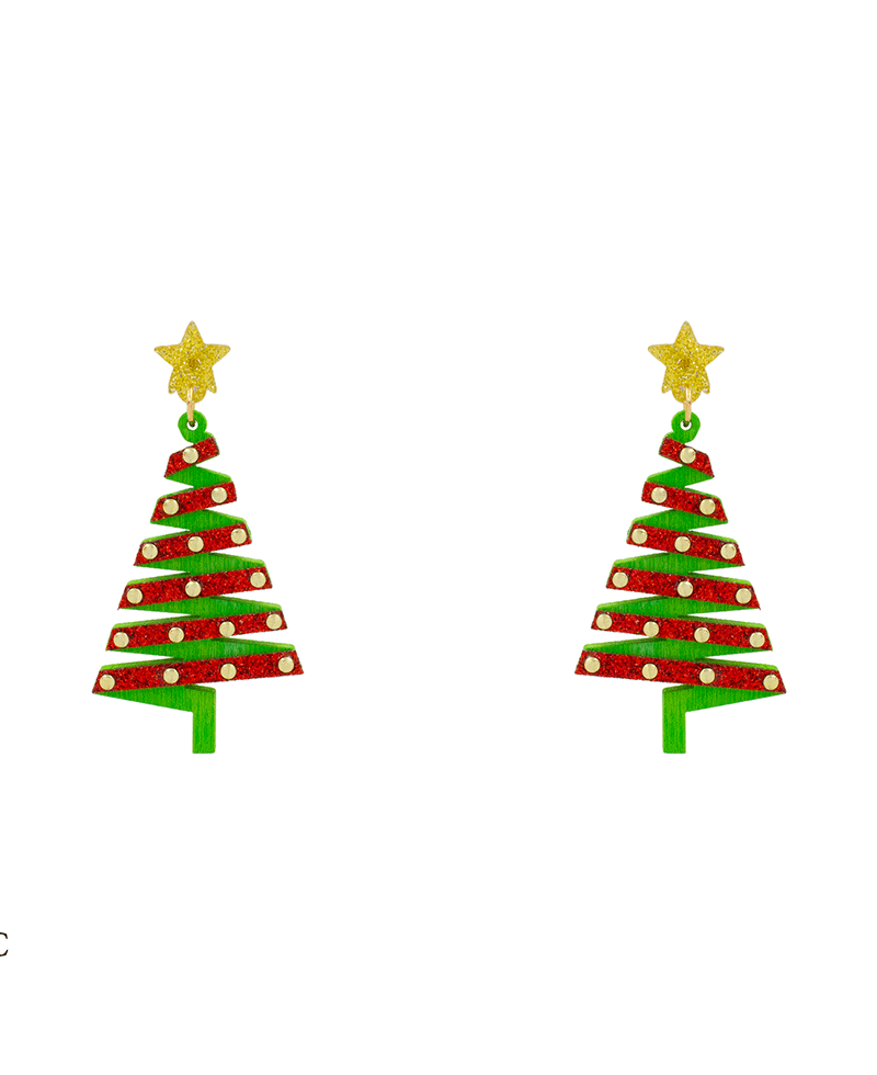 Christmas Tree Wood Earring - 2.2"