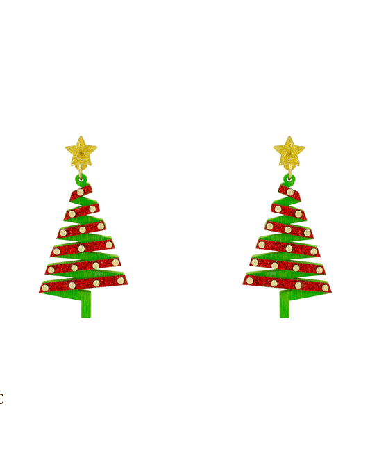 Christmas Tree Wood Earring - 2.2"