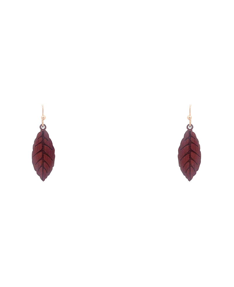 Small Wood Leaf Earring - 1.3"