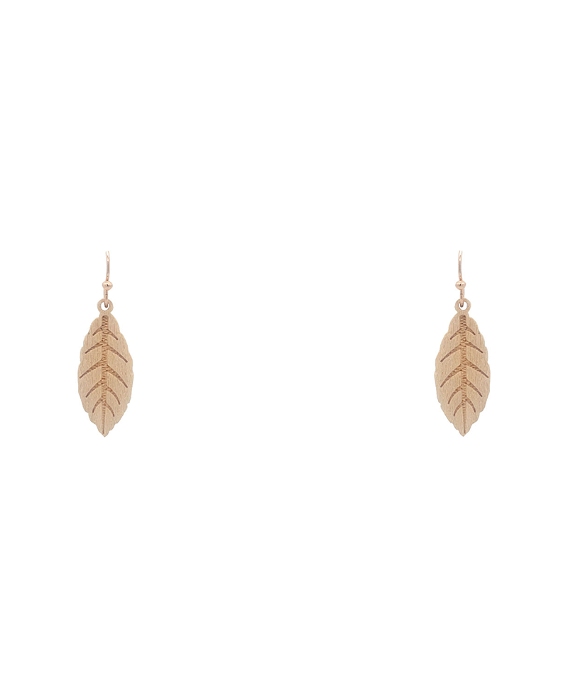 Small Wood Leaf Earring - 1.3"