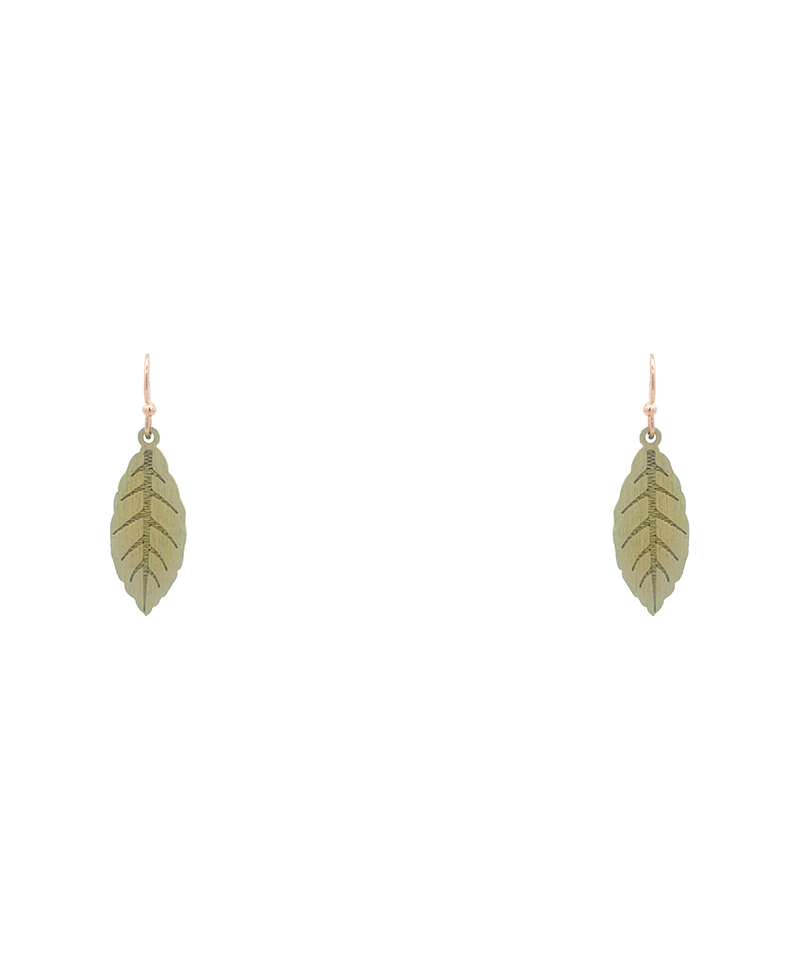 Small Wood Leaf Earring - 1.3"