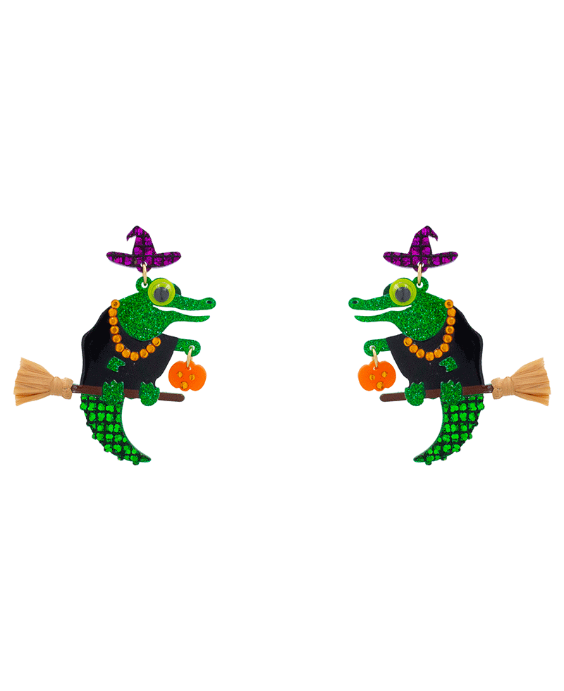 Crocodile Witch Earring - 2.1"