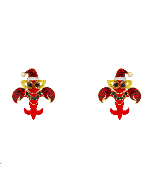 Christmas Crawfish Enamel Earring - 1.5"