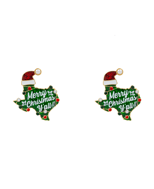 Christmas Texas Map Enamel Earring - 1.5"