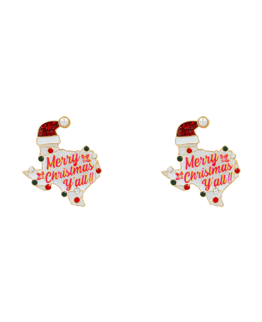 Christmas Texas Map Enamel Earring - 1.5"