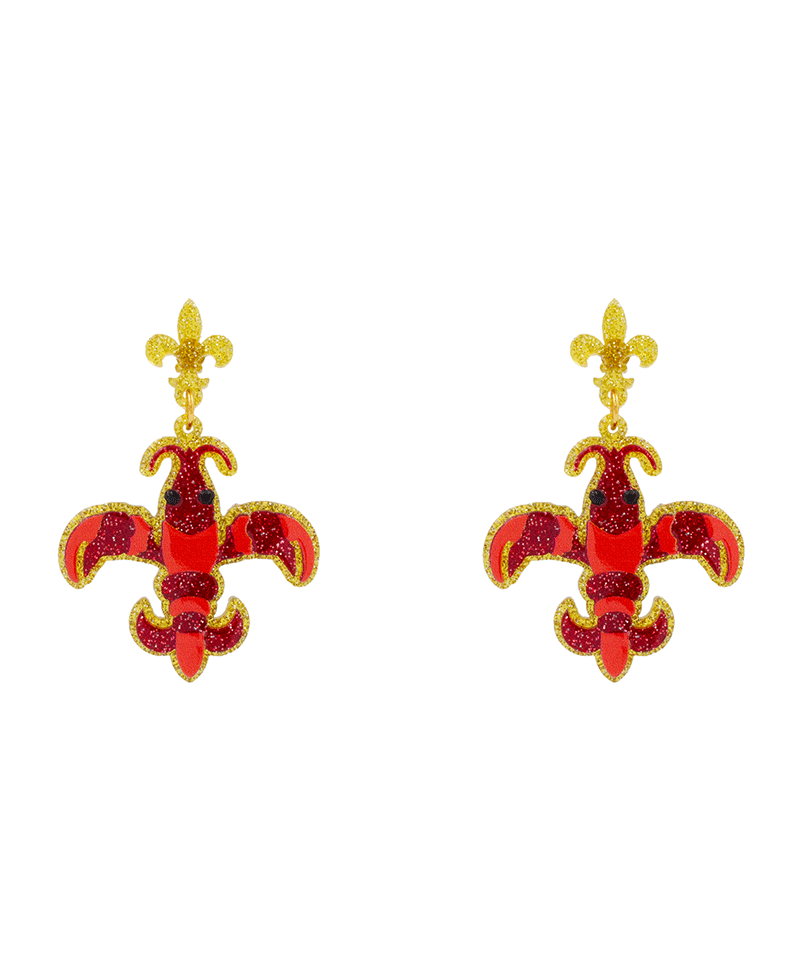Crawfish Fleur De Lis Hypo Earring - 2.1"