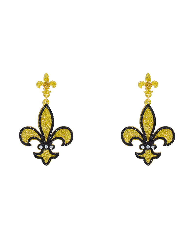 Fleur De Lis Acrylic & Sandy Sticker Earring - 2.1"