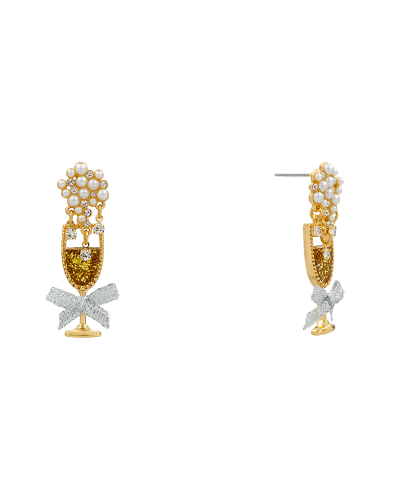 New Year Champagne Glass & Bottle Hypo Earring - 1.8"