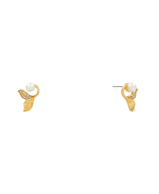 Pearl w/ Pave Fishtail Hypo Stud Earring - 0.7"