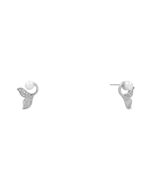 Pearl w/ Pave Fishtail Hypo Stud Earring - 0.7"