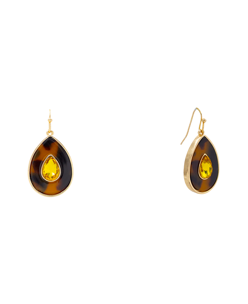 Teardrop Acetate w/ Stone Earring - 1.5"