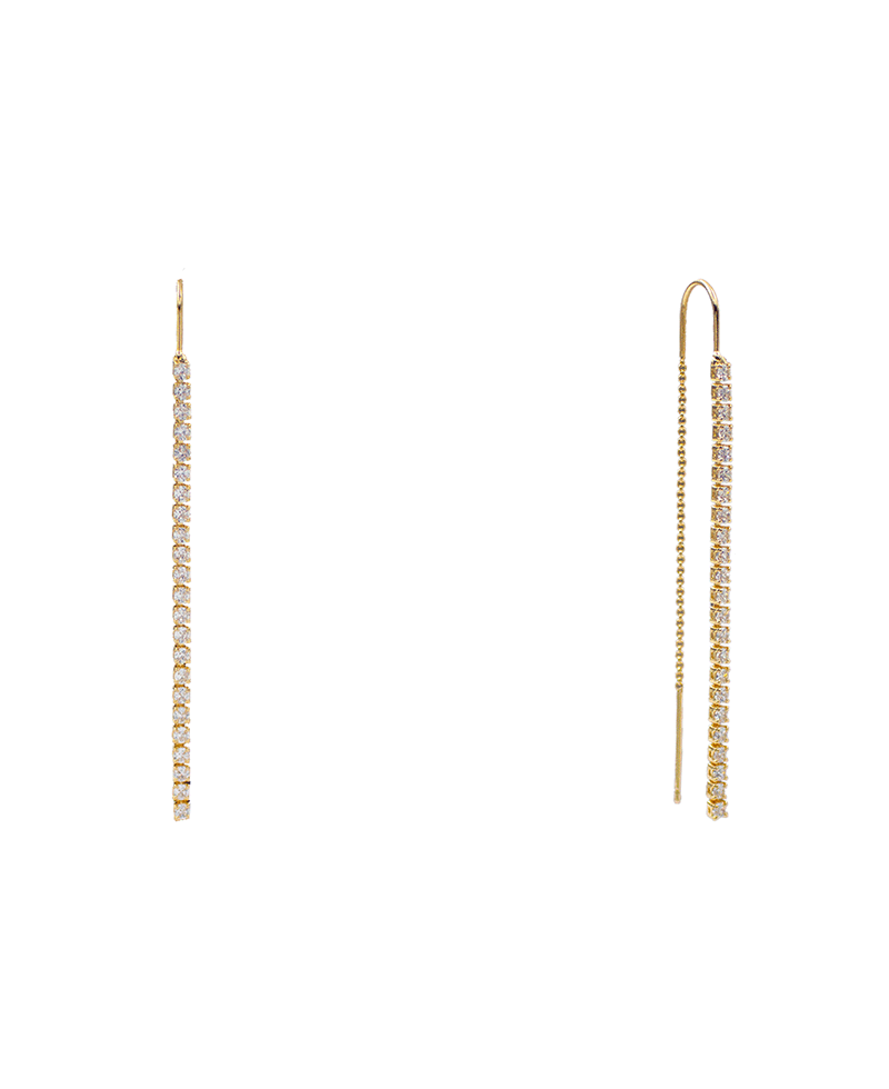 Brass & CZ Stone Chain Threader Earring - 2.5"a