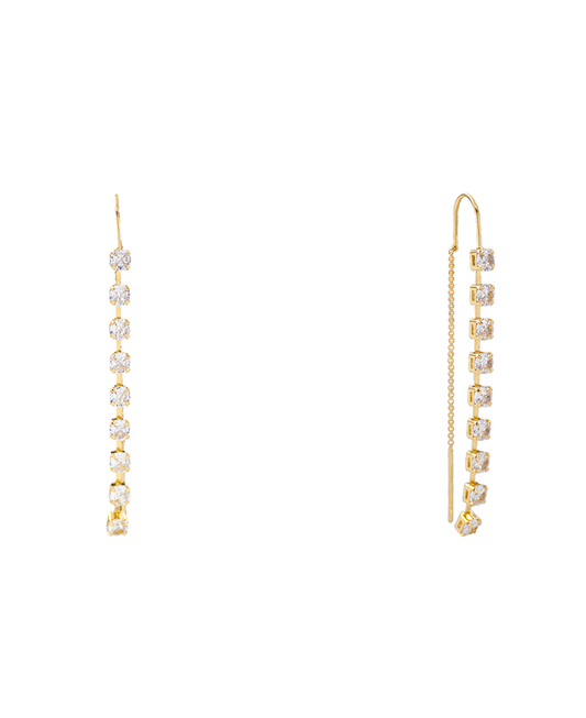 Brass CZ Round Stone Threader Earring - 2.5"