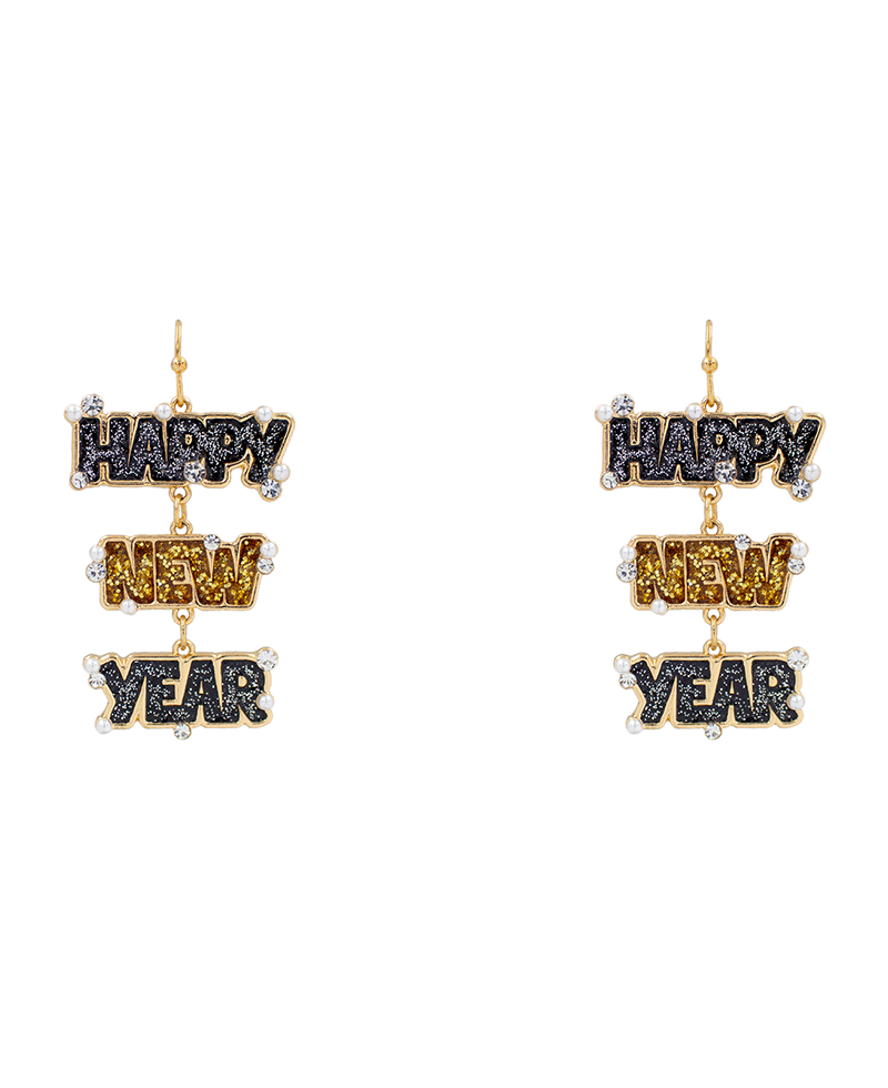 Happy New Year Enamel Earring - 2.0"