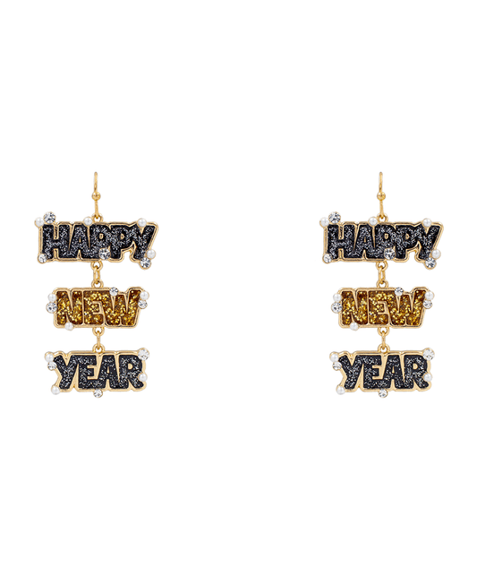 Happy New Year Enamel Earring - 2.0"